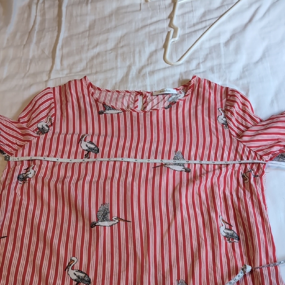 Mandee Red and White Striped Blouse with Bird Print Large - Picture 8 of 14
